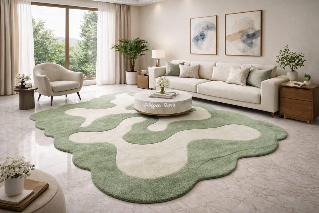 Hand Tufted Organic Sage Green Wool Rug Modern Living Room Carpet - Etsy