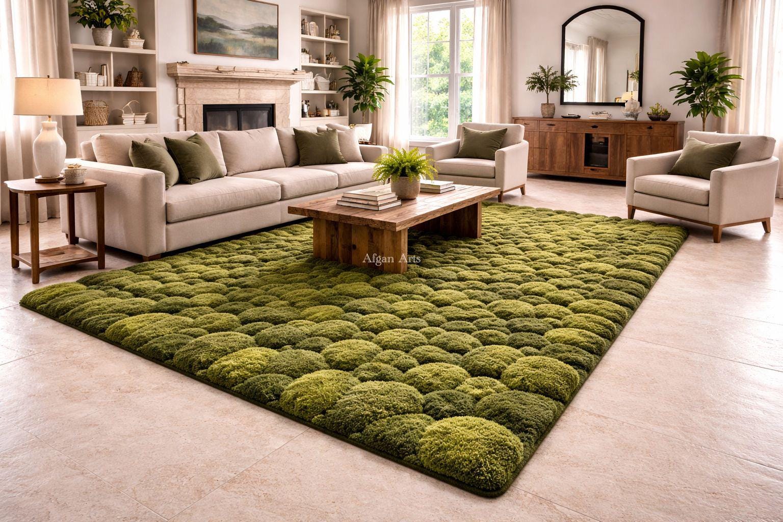 Hand Tufted Moss Green Rug, 3D Texture Wool Area Rug, Organic Nature ...