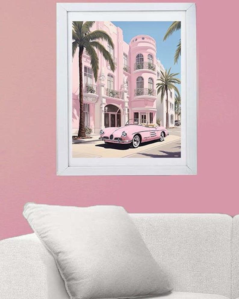 Hollywood Wall Art Glitter Art Rodeo Drive Pink Preppy Wall Art Framed ...