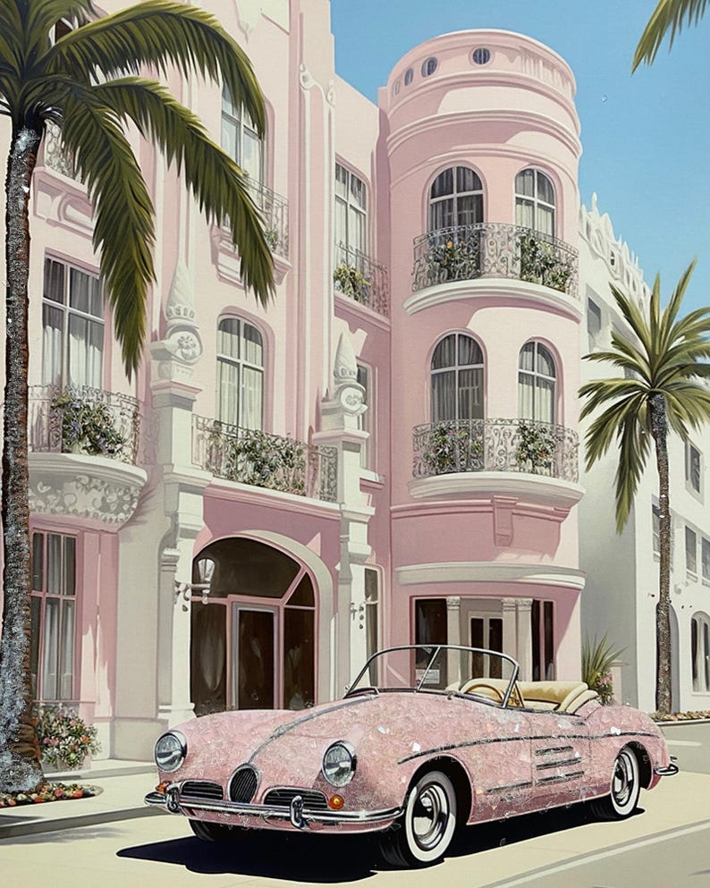 Hollywood Wall Art Glitter Art Rodeo Drive Pink Preppy Wall Art Framed ...