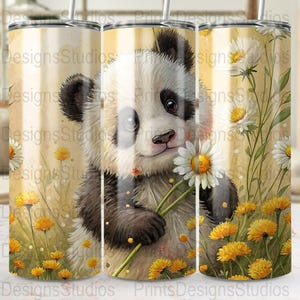 Panda Tumbler Wrap, Cute Panda 20oz Tumbler PNG, Flowers Sublimation Designs, Baby Animal Tumbler Wrap, Digital Download, Panda Art