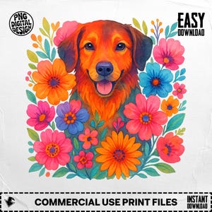 Dog Png, Dog Clipart, Floral png, Flower png, Boho floral Dog, Sublimation png, Digital Download