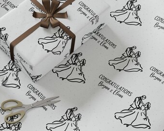 Personalisiertes Hochzeitspapier mit Namen, Paar Illustration Geschenkverpackung für Verlobung, Jahrestag, Hochzeitsgeschenke, Junggesellinnenabschiedsgeschenke