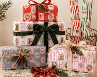 Papel de embrulho de Natal fofo com tema de vaqueira do Velho Oeste | Papel de presente natalino rosa e charmoso | 7 opções de fundo