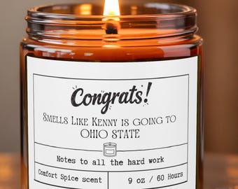 Personalized College Acceptance Gift, Custom Gift Graduate, College Announcement, Graduation Candle Gift, Funny Smells Like Candle