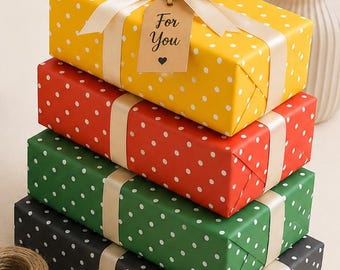 Coleção de Papel de Embrulho com Bolinhas, Rolo de Papel de Presente Colorido, Embalagem para Aniversário, Papel para Chá de Bebê, Decoração Minimalista para Festas