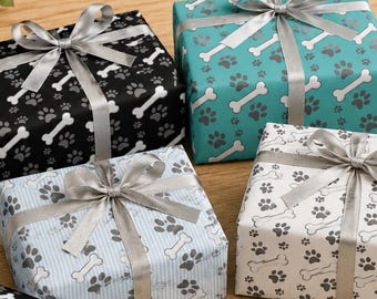 Papel de embrulho para aniversário de cachorro, ideal para mães e pais de cachorros. Perfeito para festas de filhotes com estampa de ossos e patas. Perfeito para presentear amantes de animais de estimação.