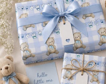 Blaues Teddybär-Babyparty-Geschenkpapier, Geschenk für Jungen