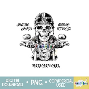 Vintage Skull Motorcycle Clipart - Funny Biker Skeleton Sublimation Design