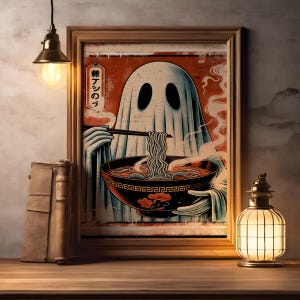 Ghost Ramen Art Print: Spooky Kawaii Kitchen Decor