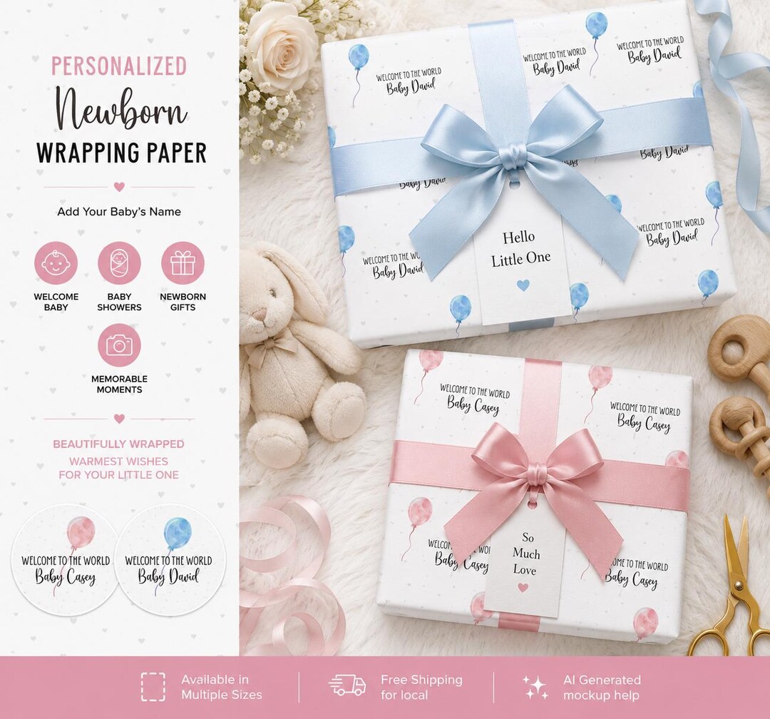 Personalized Newborn Wrapping Paper, Baby Shower Gift Wrap - Etsy