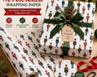 Nutcracker Wrapping Paper, Vintage Christmas Gift Wrap Roll, Holiday Soldier Packaging, Festive Winter Paper Roll Decor