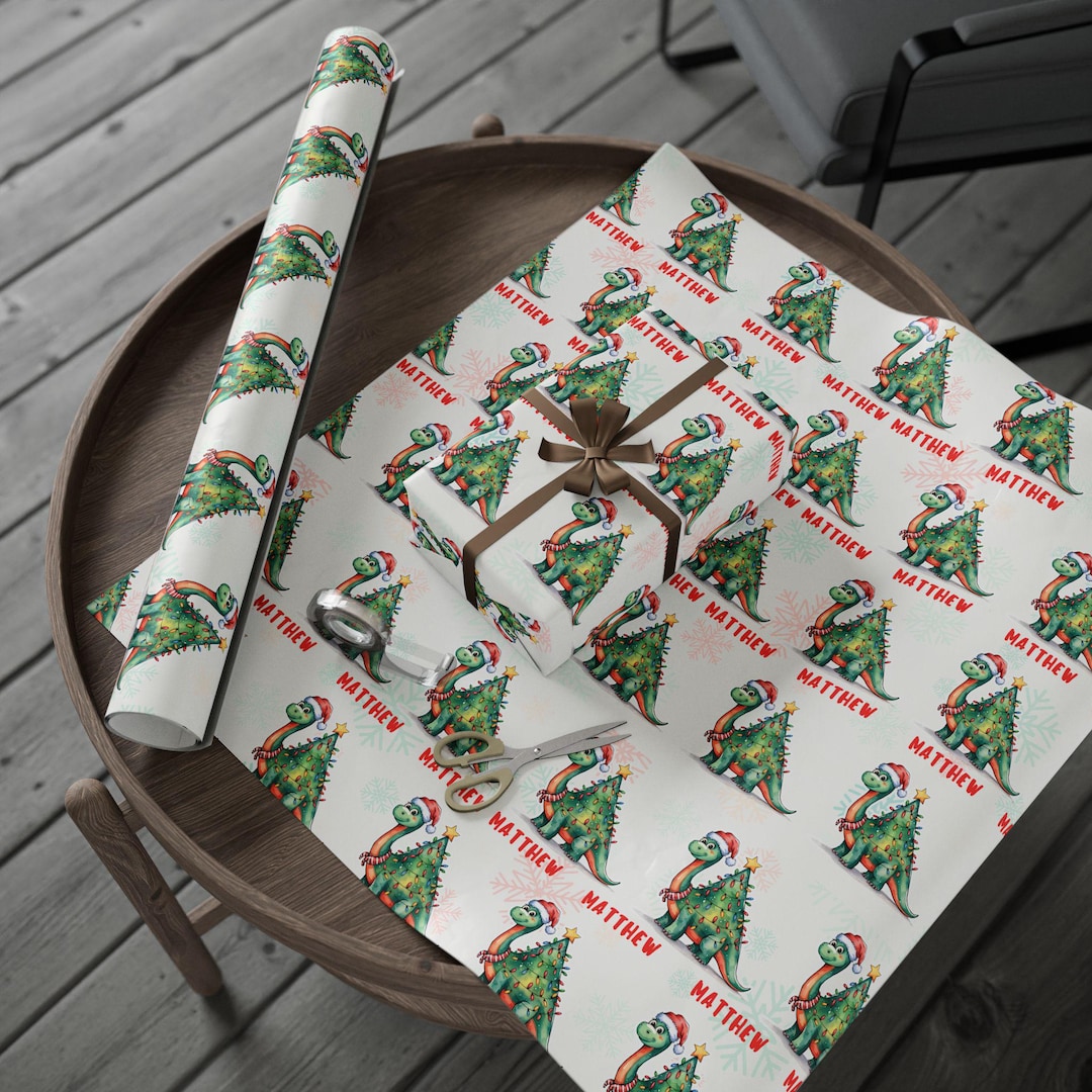 Personalized Dinosaur Christmas Wrapping Paper for Boys | Custom Kids ...