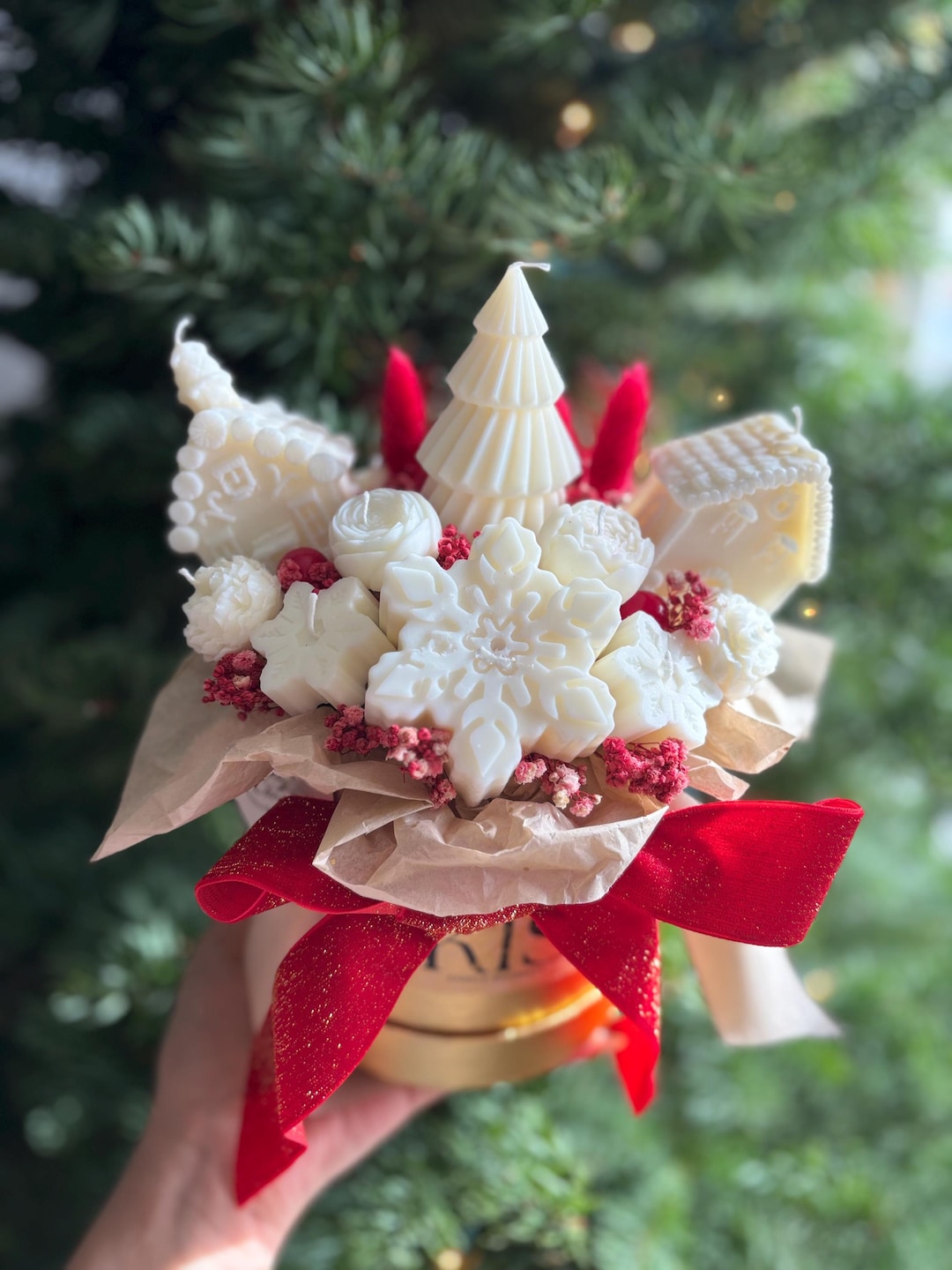 Christmas Candle Bouquet: Handmade Soy Wax Flower Box Gift - Etsy