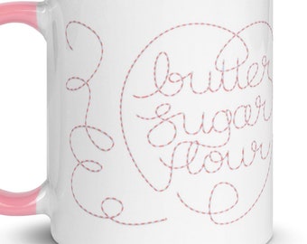Baker's Mug, Butter Sugar Flour in Bakers Twine Script | 11 oz