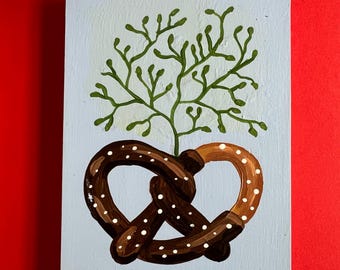 Cookie Painting: Botanical Chocolate-Dipped Cookie, original painting, 4x6 inches