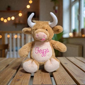 Personalized Highland Cow Stuffed Animal: Birth Announcement Gift