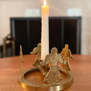 Vintage Solid Brass Angel Candle Holder ~ 4 Angels Around Taper Holder 5.6&quot;