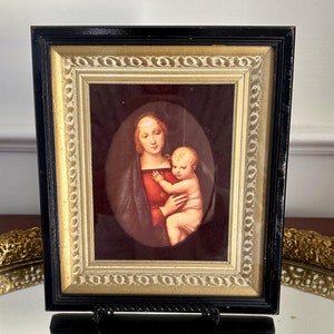 Madonna & Child Print in Velvet Mat Ornate Frame ~ Religious Art ~ 6.5&quot;x7.5&quot;