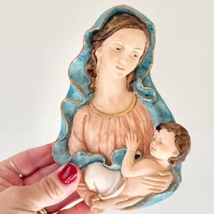 Italian Hand Painted Madonna & Child ~ Vintage Pasquini 6&quot; Wall Plaque