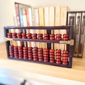 Vintage “Diamond” Chinese Wooden Abacus – 11-Rod Suanpan with Red Beads