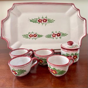 Italian Pottery Set ~ Espresso Cups & Sugar Bowl ~ Vintage Solimene Vietri Italy