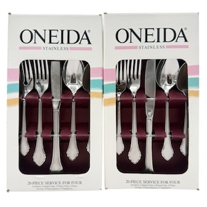 Conjunto de talheres de aço inoxidável Oneida Autumn Glow, 40 peças, serviço para 8 pessoas, fabricado nos EUA.