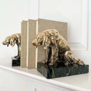 Vintage Brass English Setter Bookends – Heavy 8.75lb Pair on Marble Base ~ Hunting Dogs