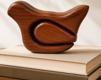 Scatola portagioie/portaanelli vintage in legno di sequoia nativa, realizzata a mano, stile metà secolo.