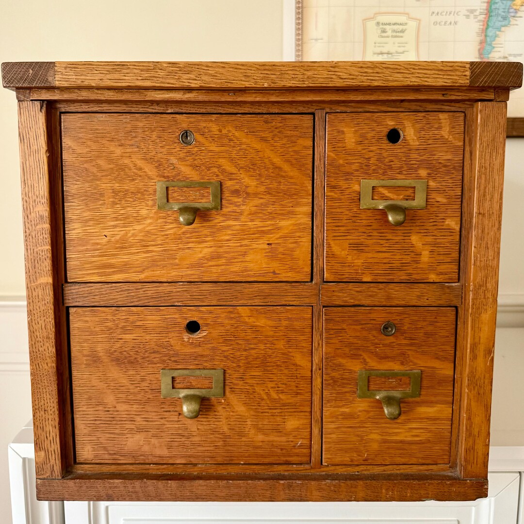 Vintage Wood Card Catalog or Apothecary With Brass Pulls 4