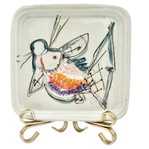 Fish Pottery Plate – Hand-Painted – Signed Ceramic Art Tray by Reno Pottery