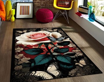 Alfombra decorativa con rosas: lavable, antideslizante y con motivos florales, ideal para San Valentín.