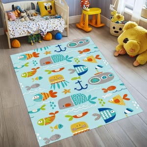 Ocean Whale Fish Rug,Sea Rug,Underwater World Carpet,Under The Sea Nursery Mat,Baby Shower Gift,Ocean Animals Rug,Kids Area Rug,Non Slip Rug