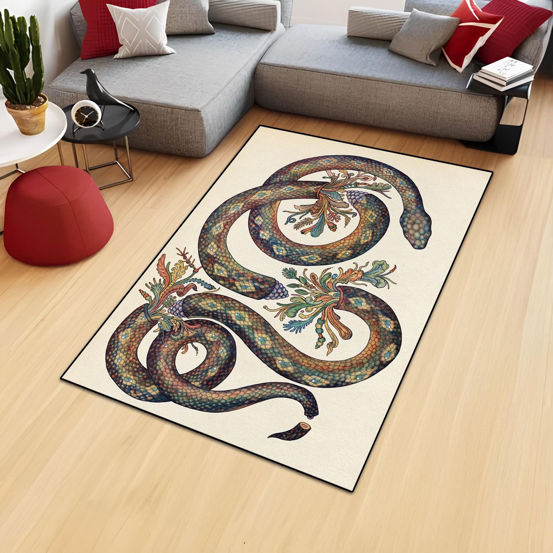 Whitesnake Rug Floral Snake Rug: Elegant Non-slip Washable Area Rug - Etsy