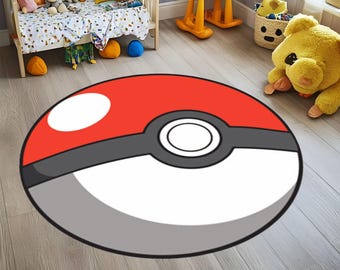 Tappeto Pokeball: decorazione per la cameretta dei bambini a tema anime, lavabile in lavatrice