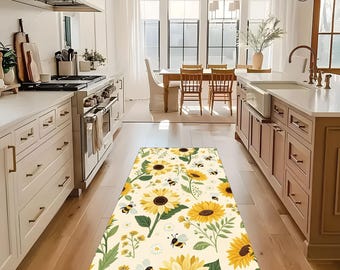 Sunflower Rug: Non-Slip Washable, Bee and Sunflower  Decor