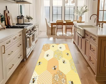 Bee Rug: Washable Non-Slip Honeycomb Tones Bee Decor
