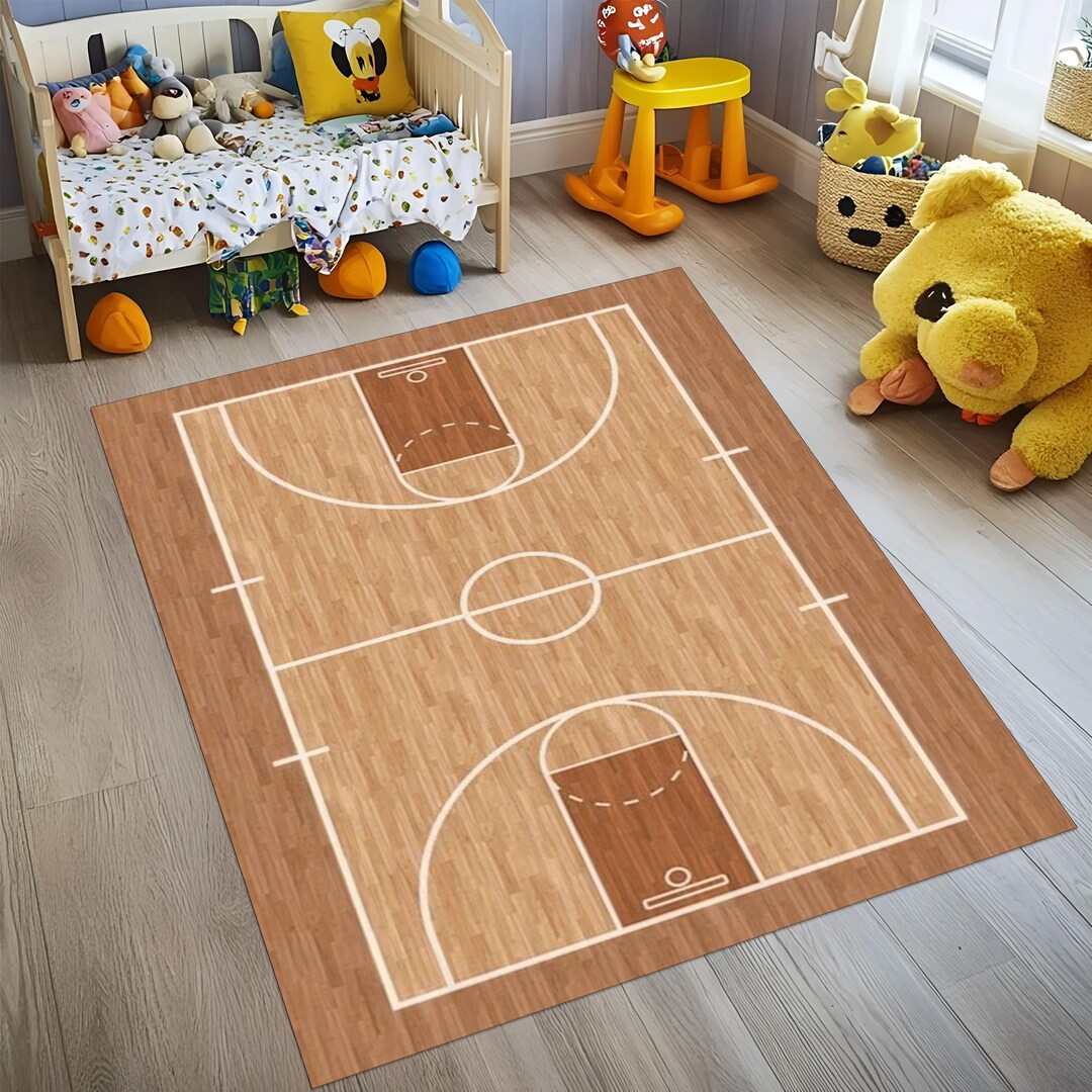 Basketball 3 Point Line Rug Basketball Court Rug,brown Basketball Rug,sports Rug,nba Rug,minimalist ...