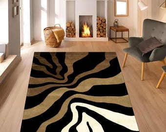 Alfombra con estampado de cebra: lavable, antideslizante y moderna. Decoración para el hogar.