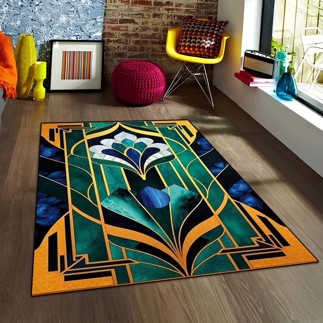 Area Rug Decor Art Deco Area Rug: Colorful Rose Decor, Washable Non-slip - Etsy