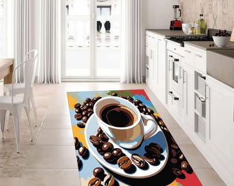Coffee Time Kitchen Rug: Non-Slip Washable Area Rug