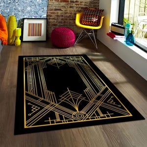 Art Deco Rug,Gold Striped Rug,Abstract Area Rug,Salon Rug,Living Room Rug,Modern Art Rug,Washable Non Slip,Home Decor Rug,Housewarming Gift