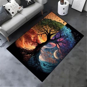 Tappeto Albero della Vita, Tappeto Albero Colorato, Tappeto per gli Amanti della Natura, Tappeto Personalizzabile, Tappeto Lavabile Antiscivolo, Regalo Estetico per la Casa, Tappeto Popolare per il Soggiorno