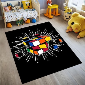 Alfombra de cubo de Rubik: estilo gamer moderno, lavable y antideslizante.