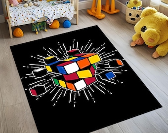 Rubik's Cube Rug: Moderner Gamer-Stil, waschbarer rutschfester Teppich