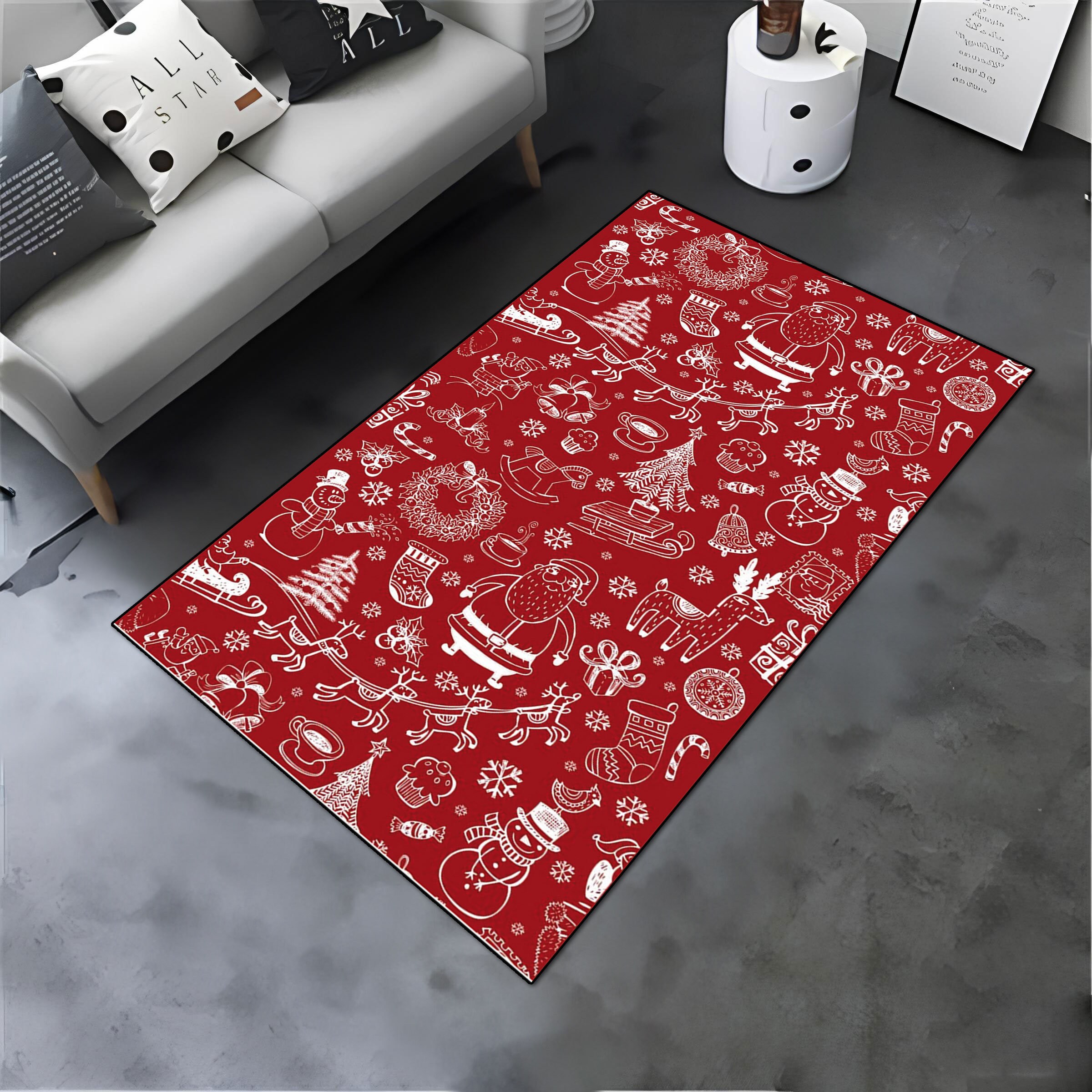 Red Merry Christmas Rug: Non-slip Holiday Home Decor - Etsy
