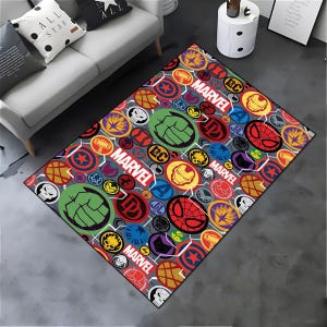 Alfombra de superhéroe, alfombra de los Vengadores, alfombra de Marvel, alfombra de dibujos animados, decoración de la habitación de los niños, alfombra de la habitación de los niños, alfombra lavable antideslizante, alfombra de área, alfombra de la guardería, decoración del hogar