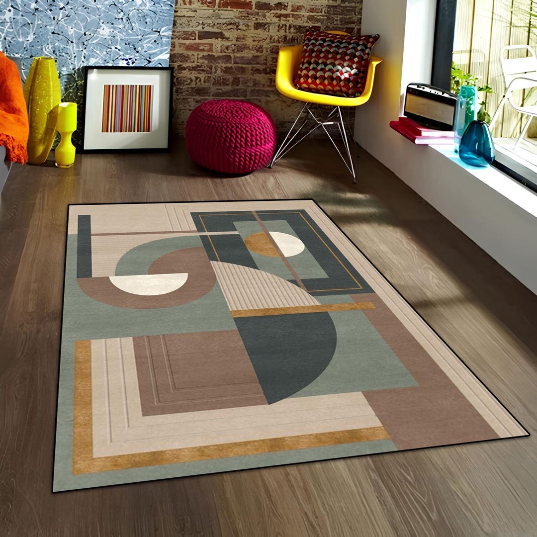Geometric Shapes Area Rug: Modern Abstract Design, Washable Non-slip - Etsy