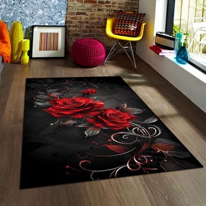 Roter Rosen-Teppich, Blumenteppich, Valentinstag, Rosendekor, Wohnzimmerteppich, Housewarminggeschenk, moderner Blumenteppich, waschbar, rutschfest