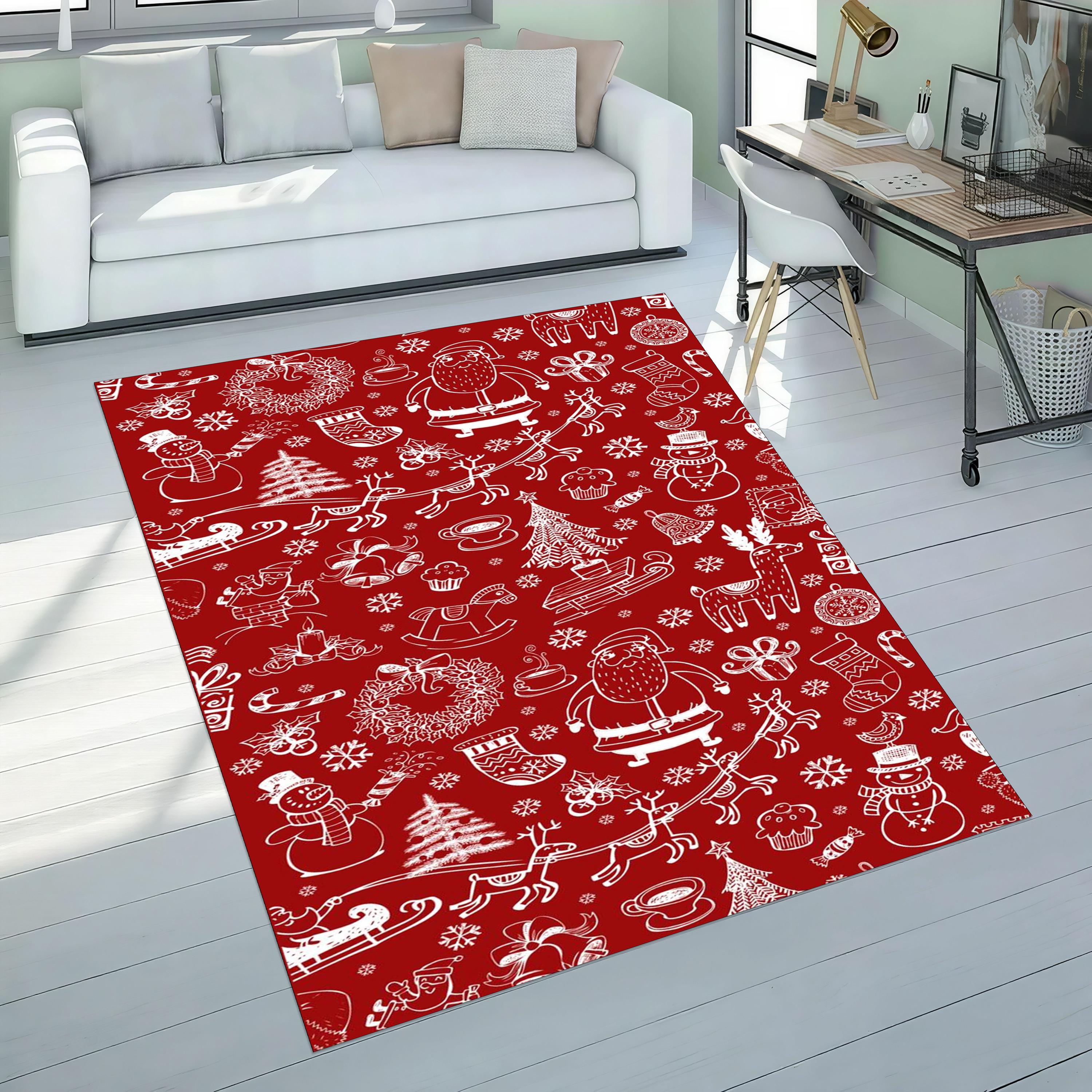 Red Merry Christmas Rug: Non-slip Holiday Home Decor - Etsy
